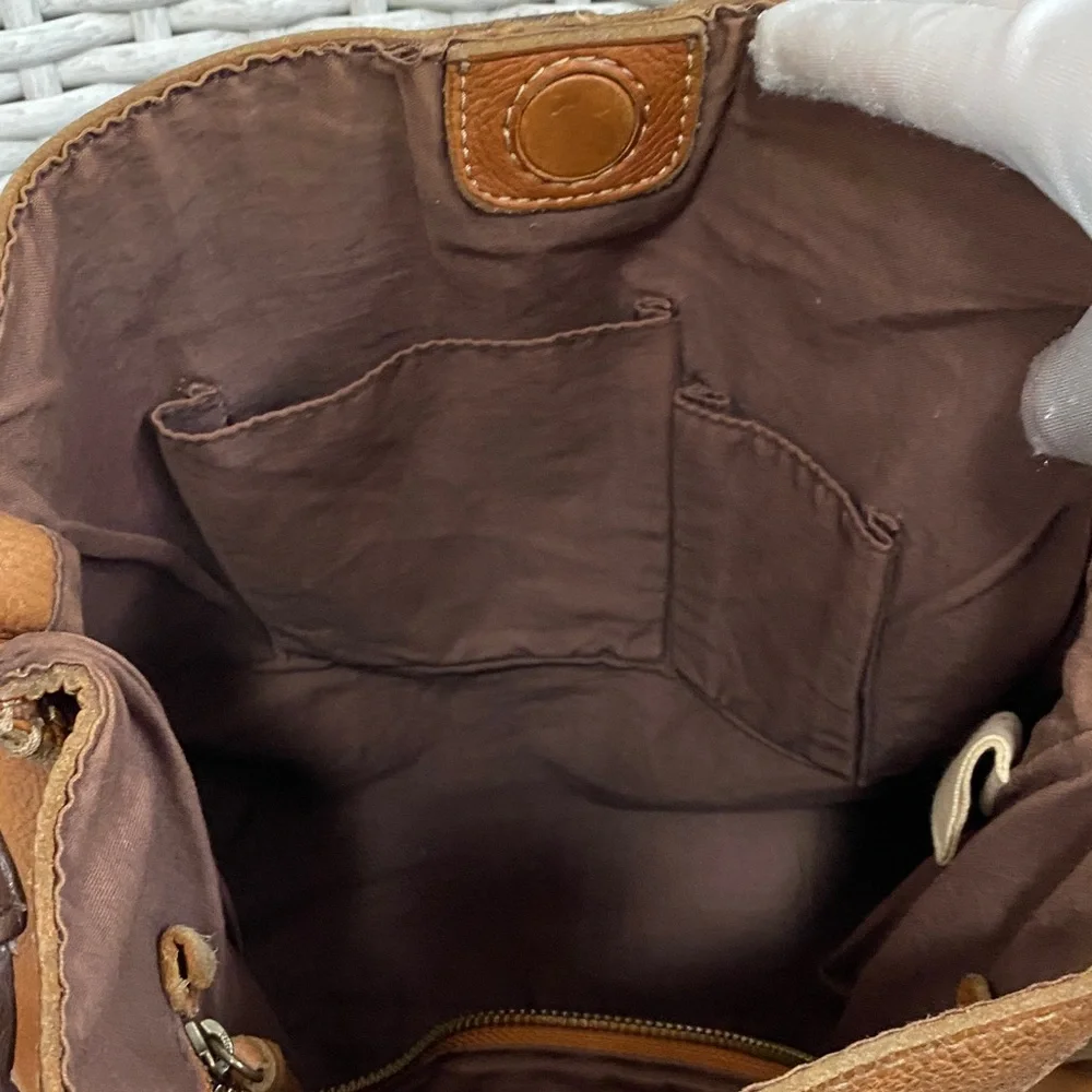 Lucky Brand Vintage Brown Pebbled Leather Hobo Slouchy Whipstitched Bag